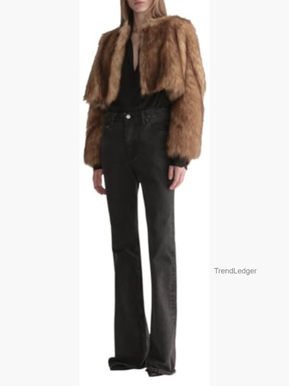 Cropped Faux Fur Jacket with Hook Closure - Picture 4 of 5